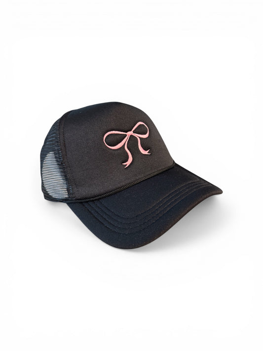 Black Hat & Pink Bow Trucker Hat