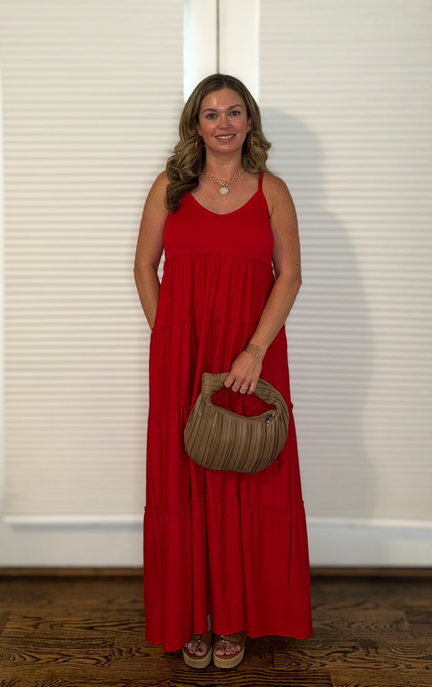 V Neck Cami Maxi Dress with Pockets