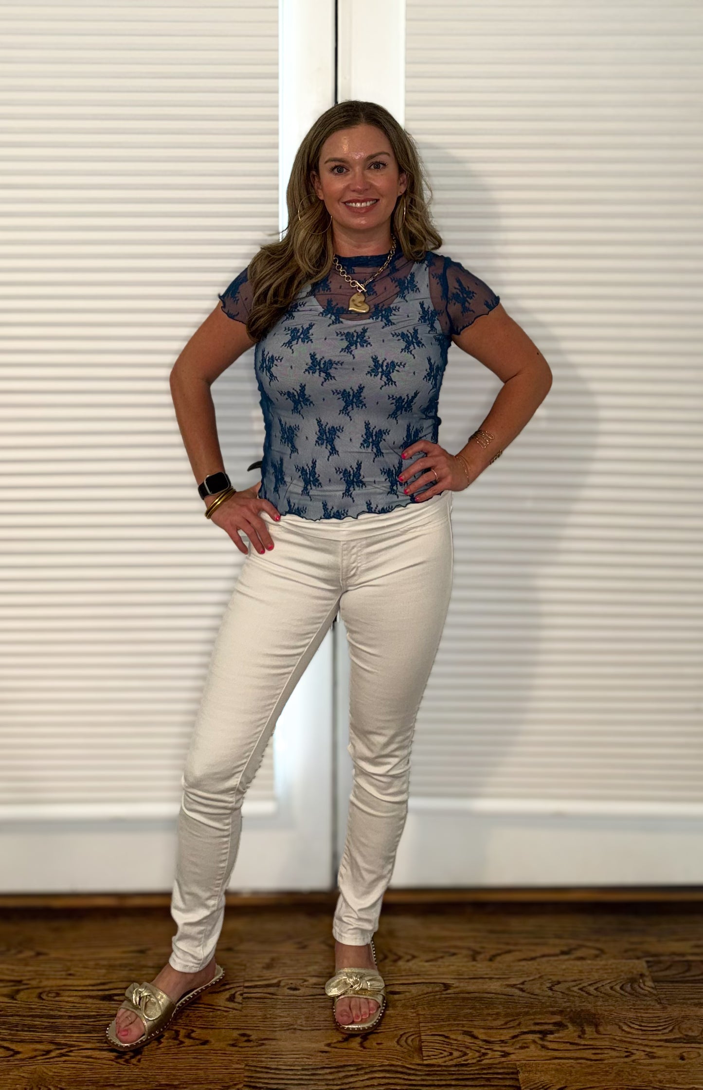 Sheer Lace Short Sleeve Layering Top