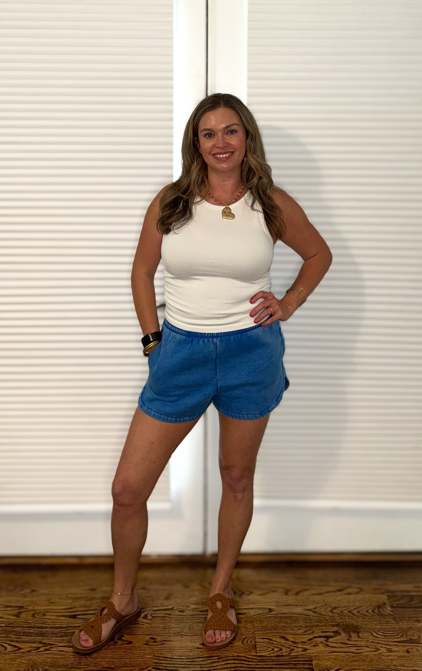 Acid Washed Elastic Waistband  Shorts