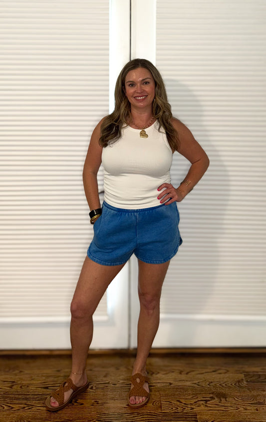 Acid Washed Elastic Waistband  Shorts