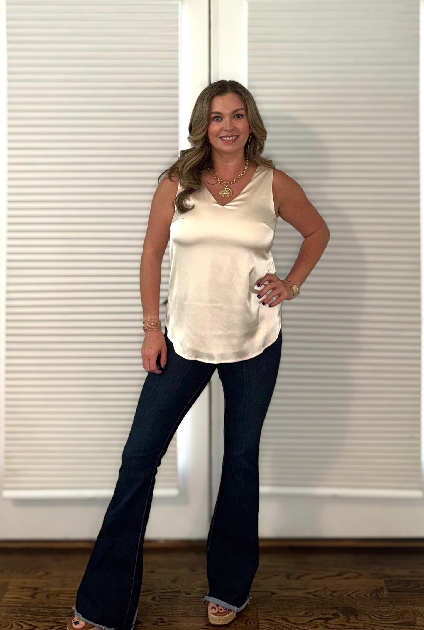 Apricot Deep V Neck Loose Tank Top