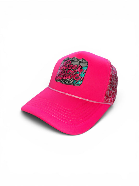 Hot Pink Leopard Print Beer Babe Trucker Hat