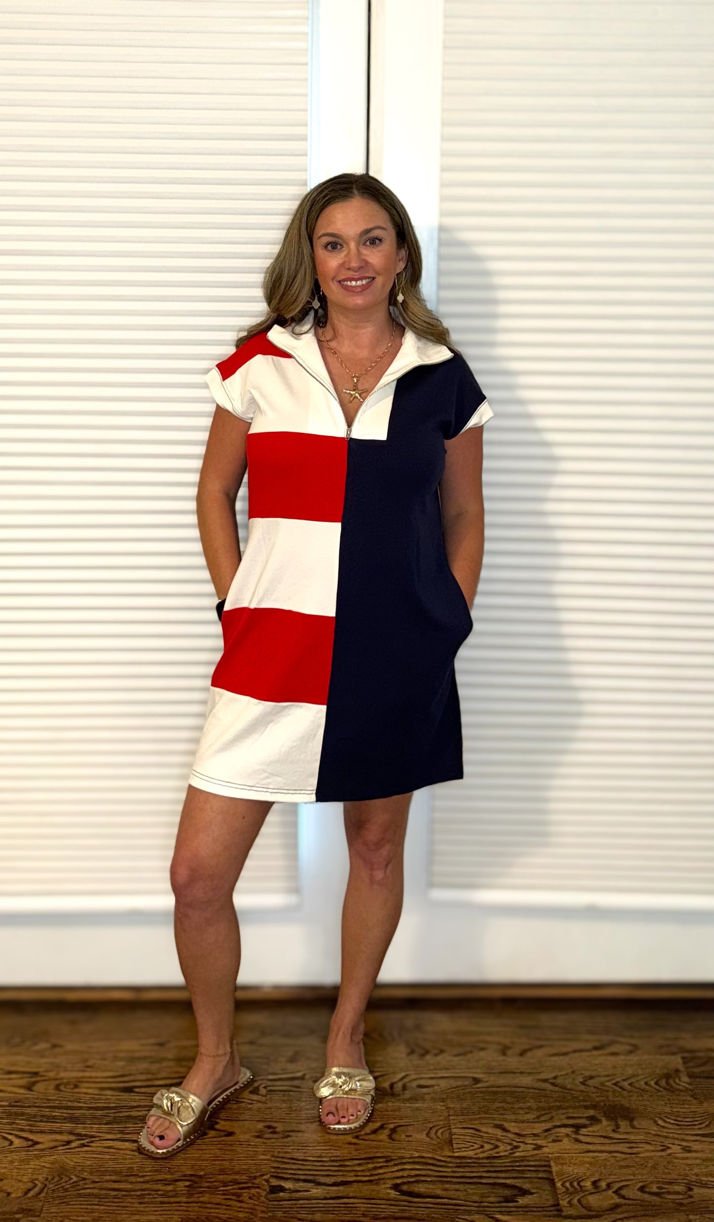 Navy Blue USA Quarter Zip Dress