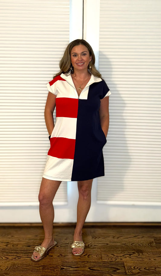 Navy Blue USA Quarter Zip Dress