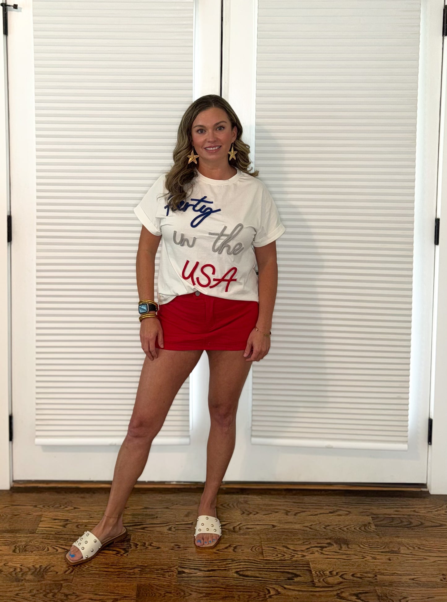 Red Denim Skort -                               le lis collection