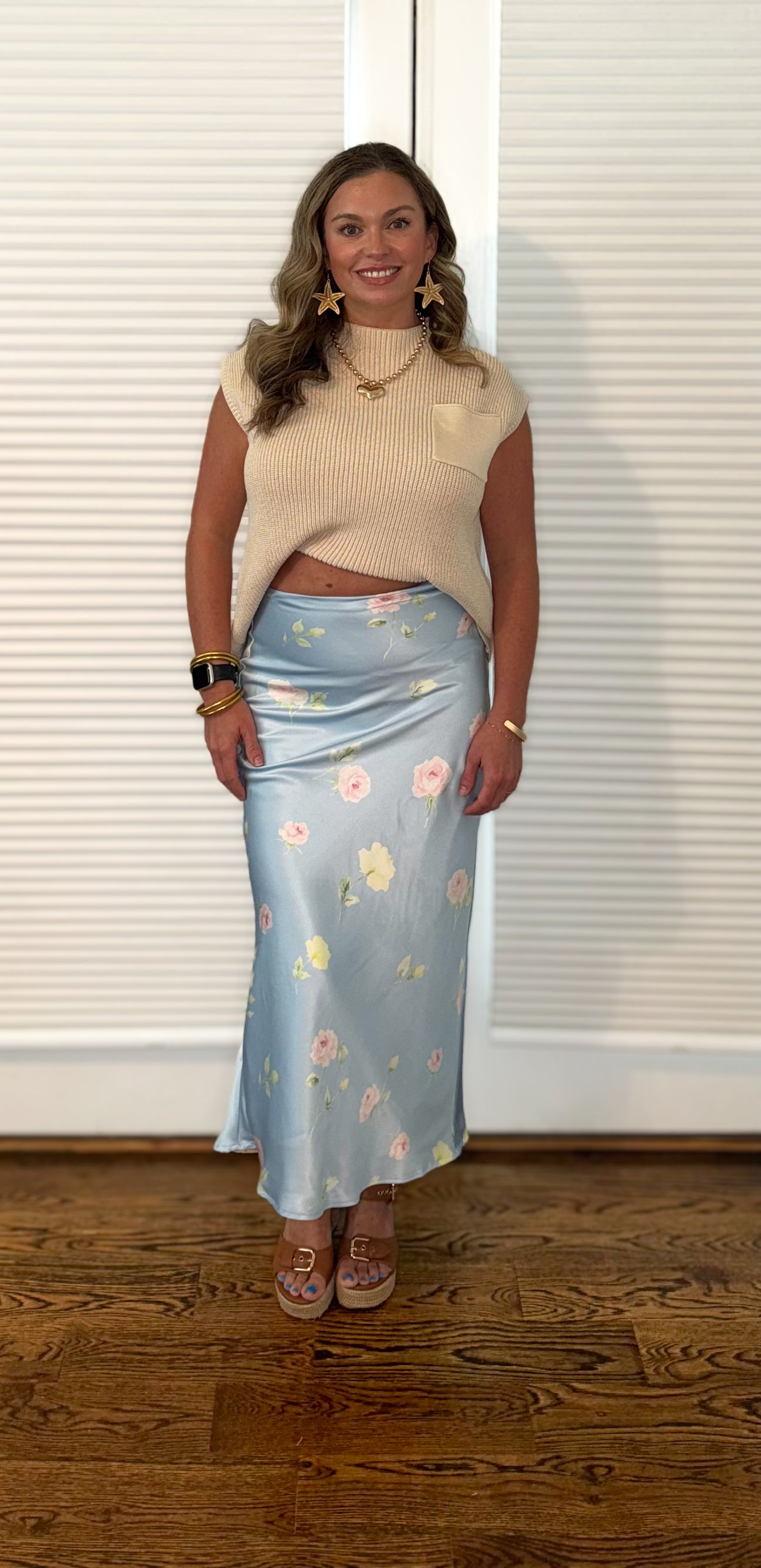 Floral Mid Waisted Silk Skirt -          le lis collection