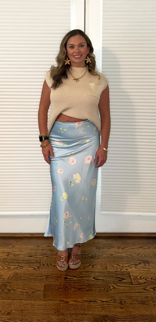 Floral Mid Waisted Silk Skirt -          le lis collection