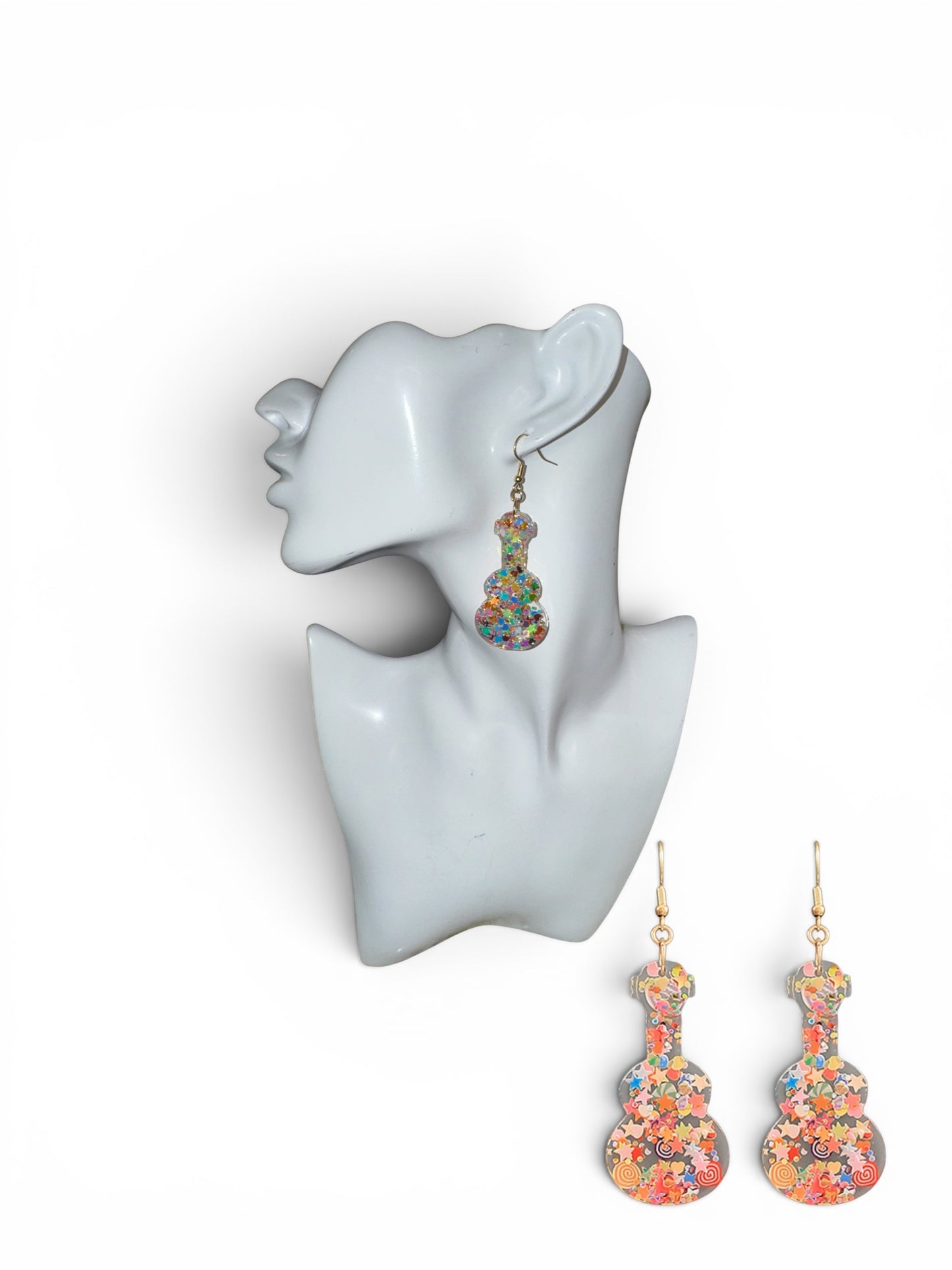 Multi Colored Guitar Glazed Dangle Earrings