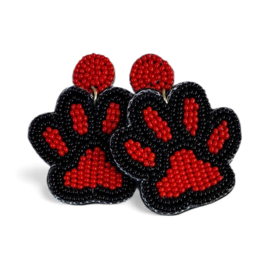 Red and black paw print earring