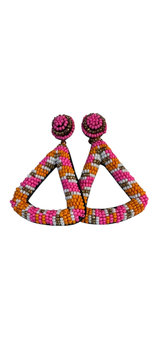 Pink beaded triangle earrings