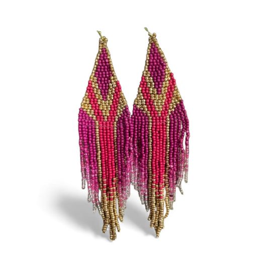 Pink and Gold Beaded Earrings