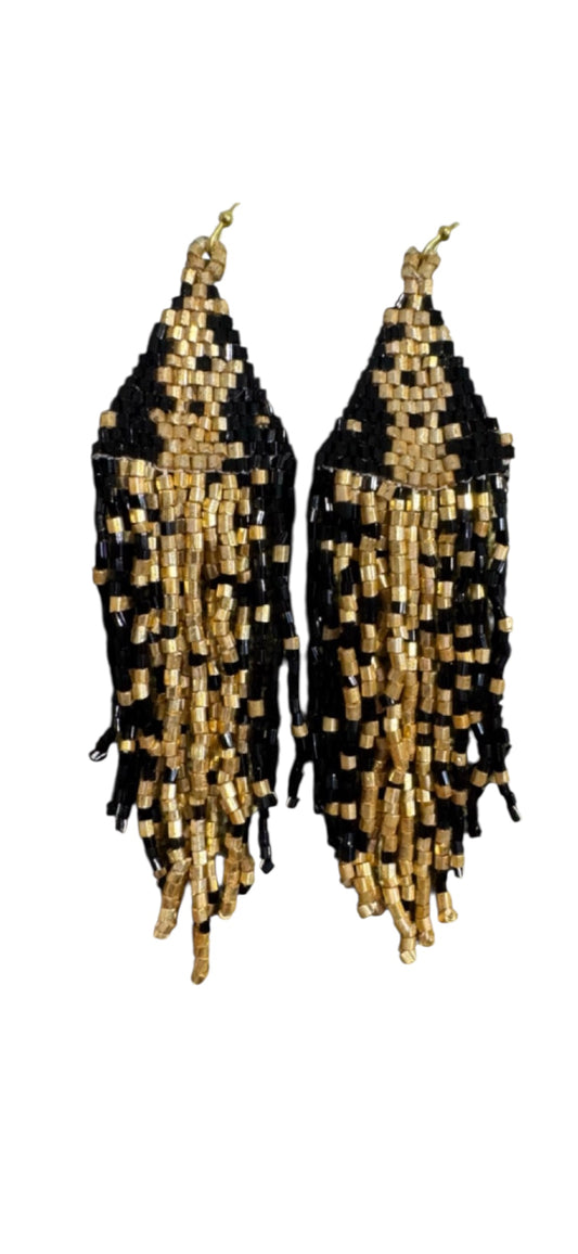 Black and Gold Beaded Earrings